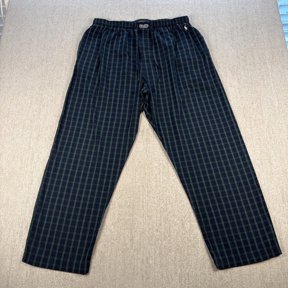 Polo Ralph Lauren Sleepwear Men XL Flannel Pajama Navy/Green White Pony